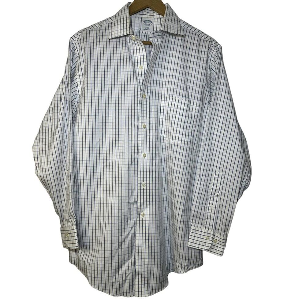 BROOKS BROTHERs Regent Men’s 15 1/2-2/3 Button Up Shirt White Blue